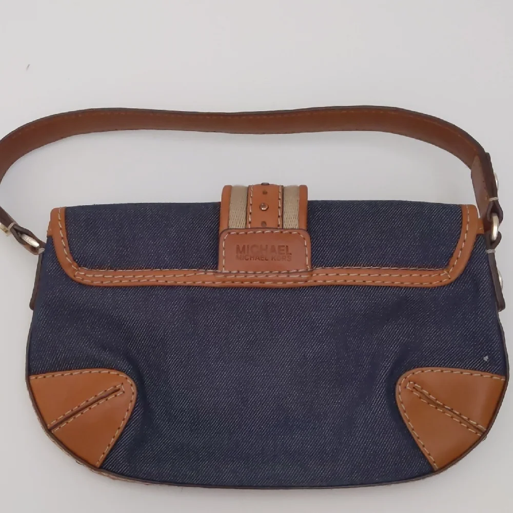 Michael Kors Denim Clutch with Tan Leather Trim